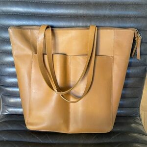 Able Lari Cognac Leather Zip-top Tote
